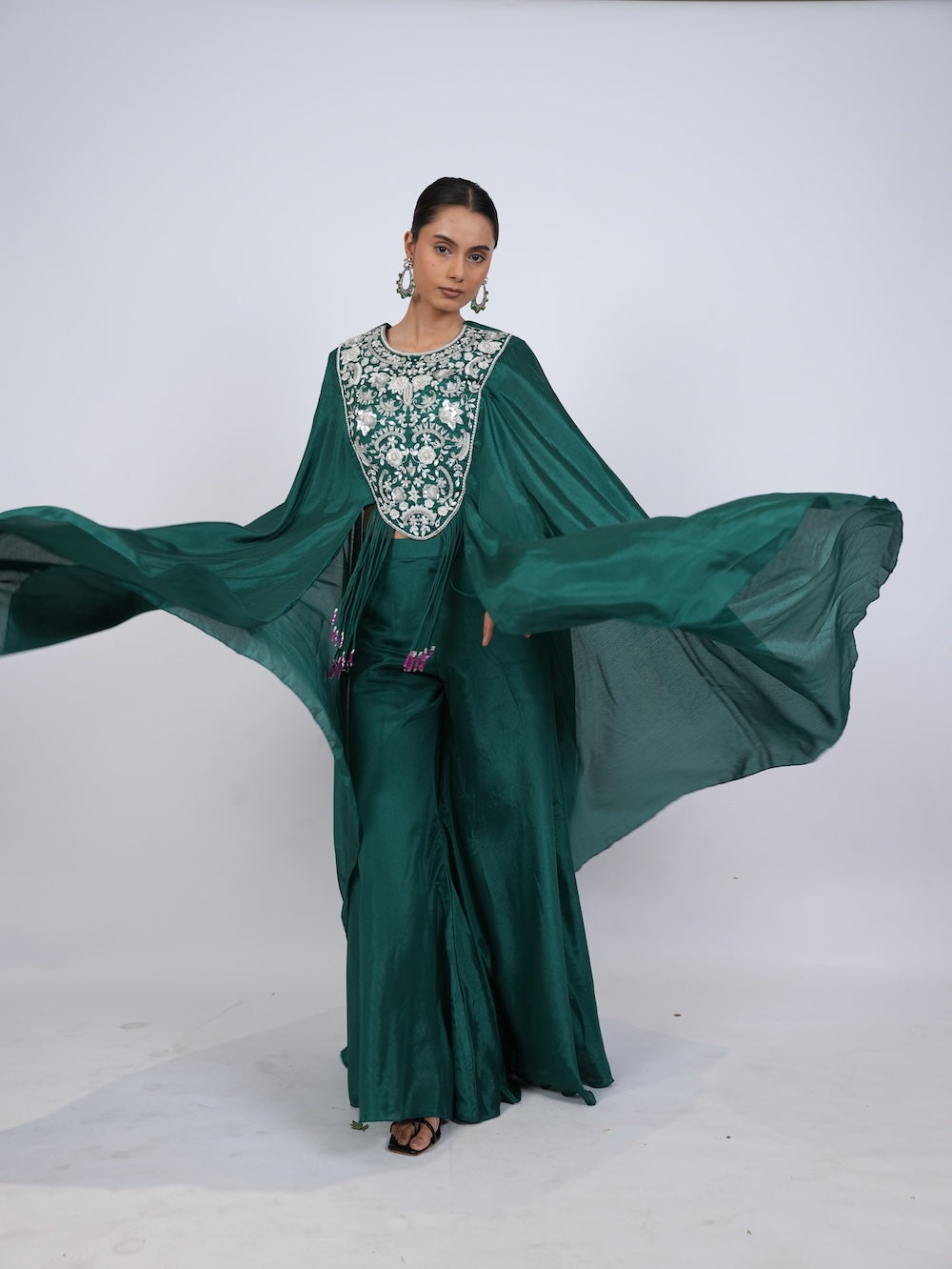 Emerald Green Embroidered Indo-Western Cape