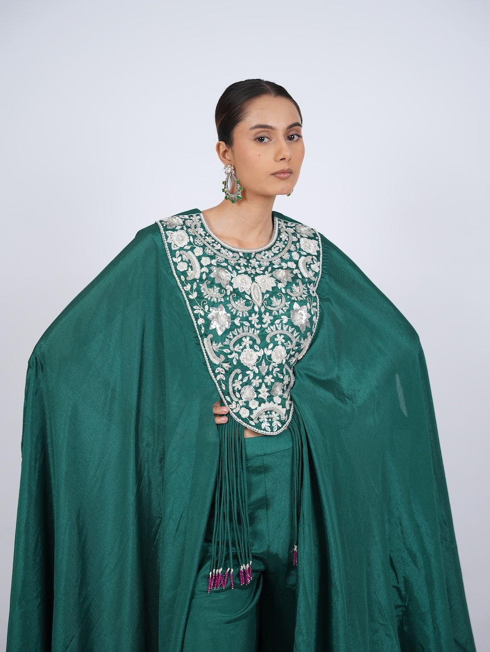 Emerald Green Embroidered Indo-Western Cape