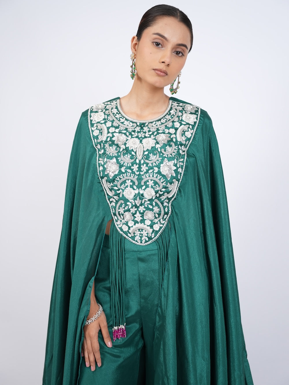 Emerald Green Embroidered Indo-Western Cape