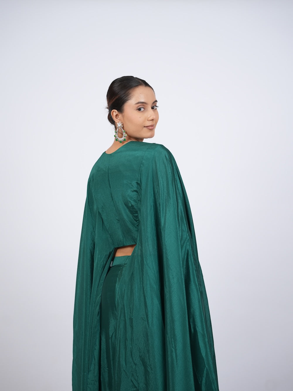 Emerald Green Embroidered Indo-Western Cape