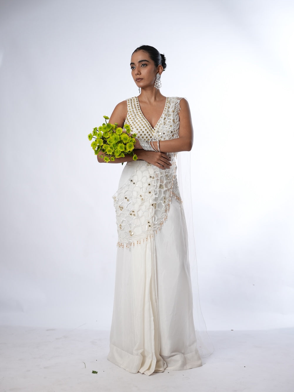 Ivory Embroidered Indo-Western Draped Saree Set