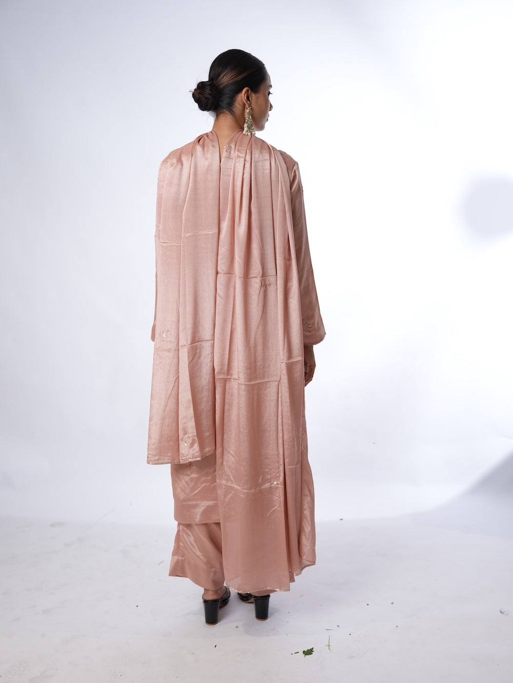 Peach Embroidered Kurti and Pant Set with Dupatta