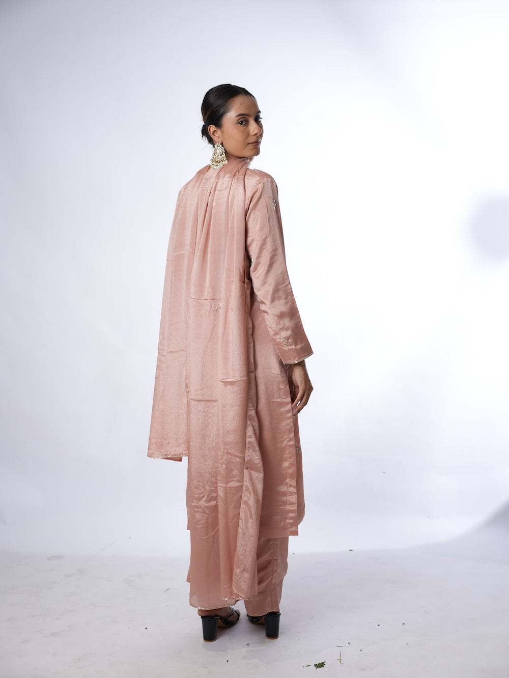 Peach Embroidered Kurti and Pant Set with Dupatta