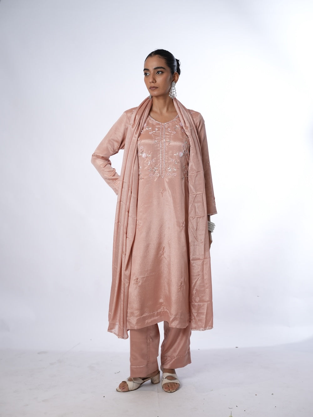 Peach Embroidered Kurti and Pant Set