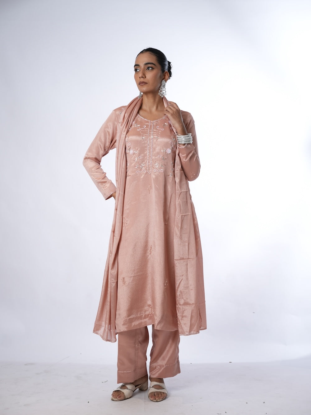 Peach Embroidered Kurti and Pant Set