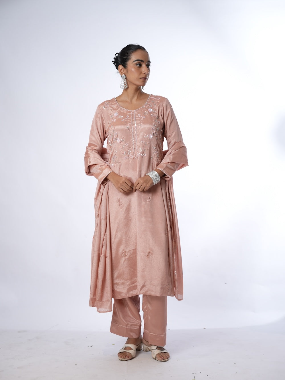 Peach Embroidered Kurti and Pant Set