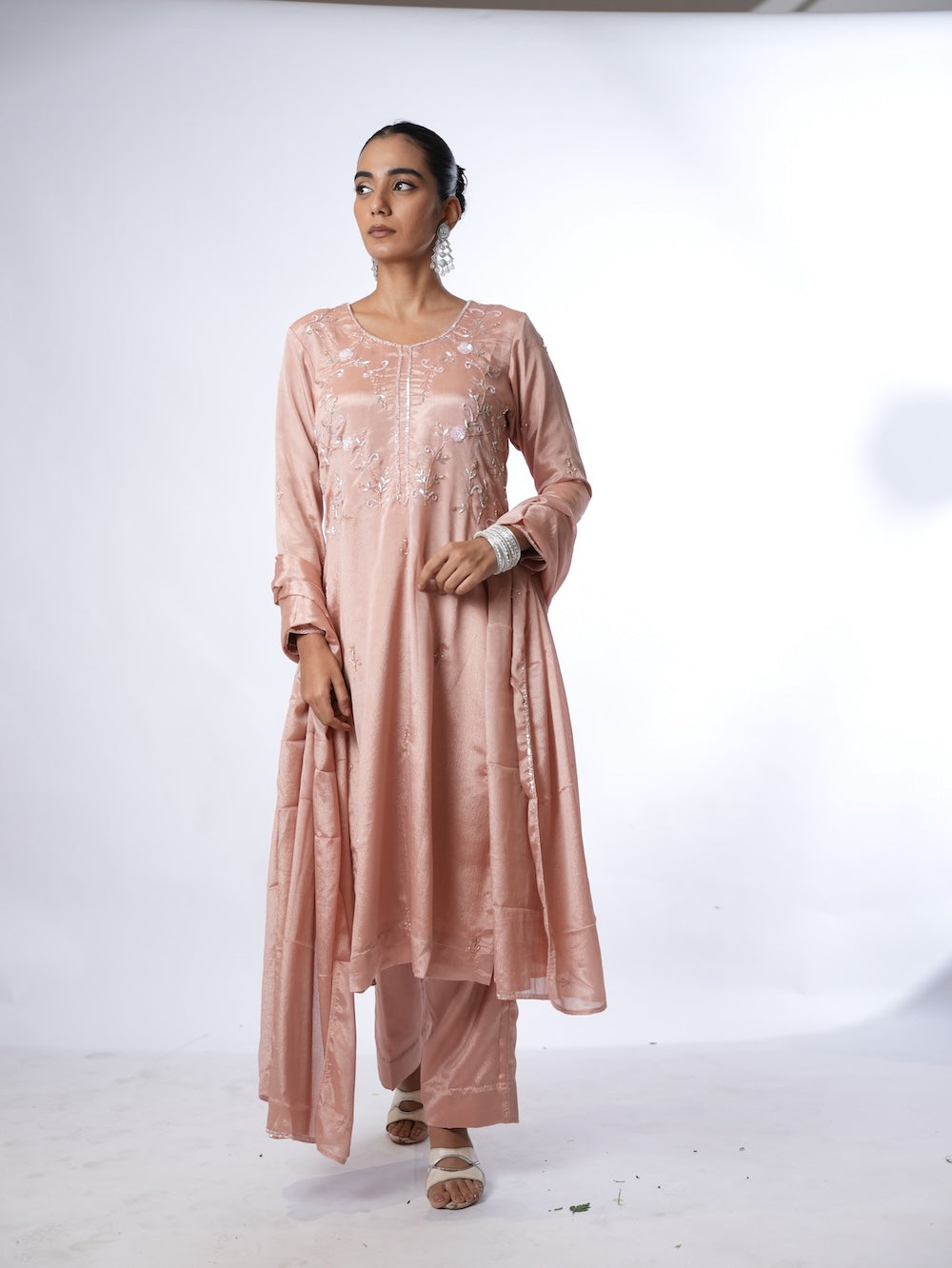 Peach Embroidered Kurti and Pant Set