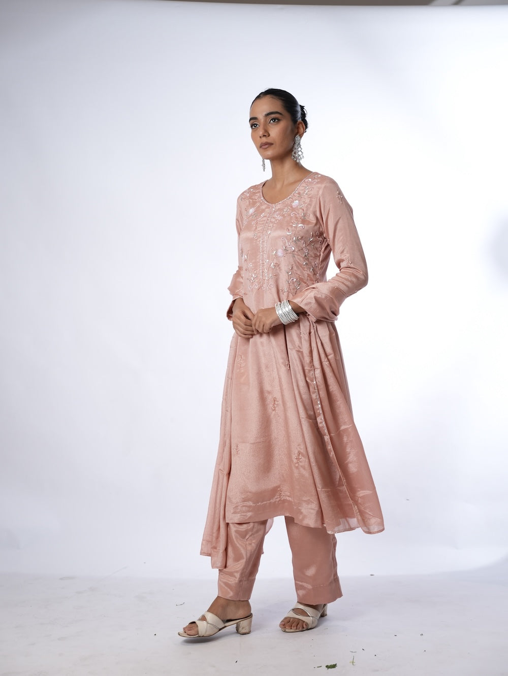 Peach Embroidered Kurti and Pant Set