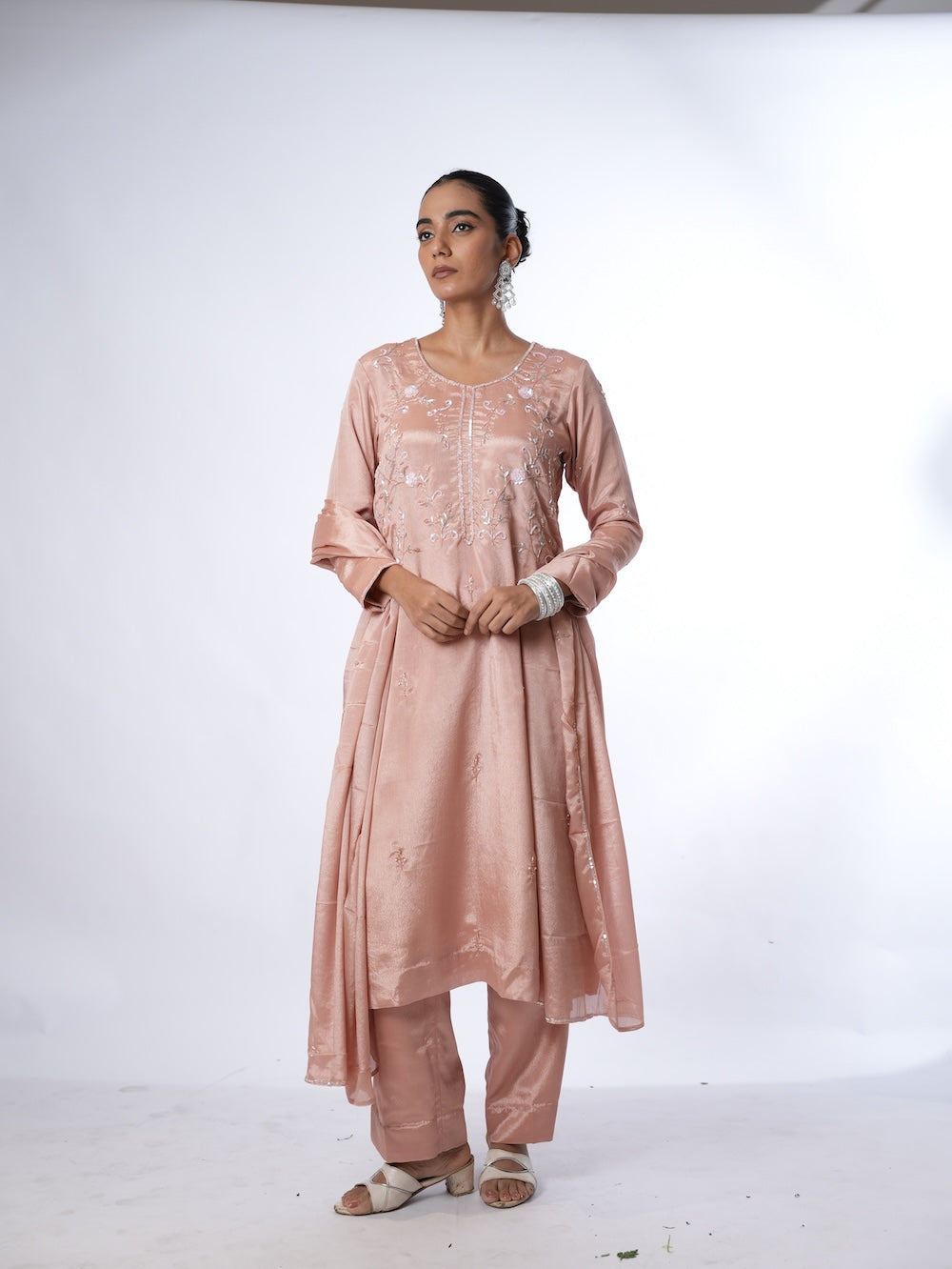 Peach Embroidered Kurti and Pant Set