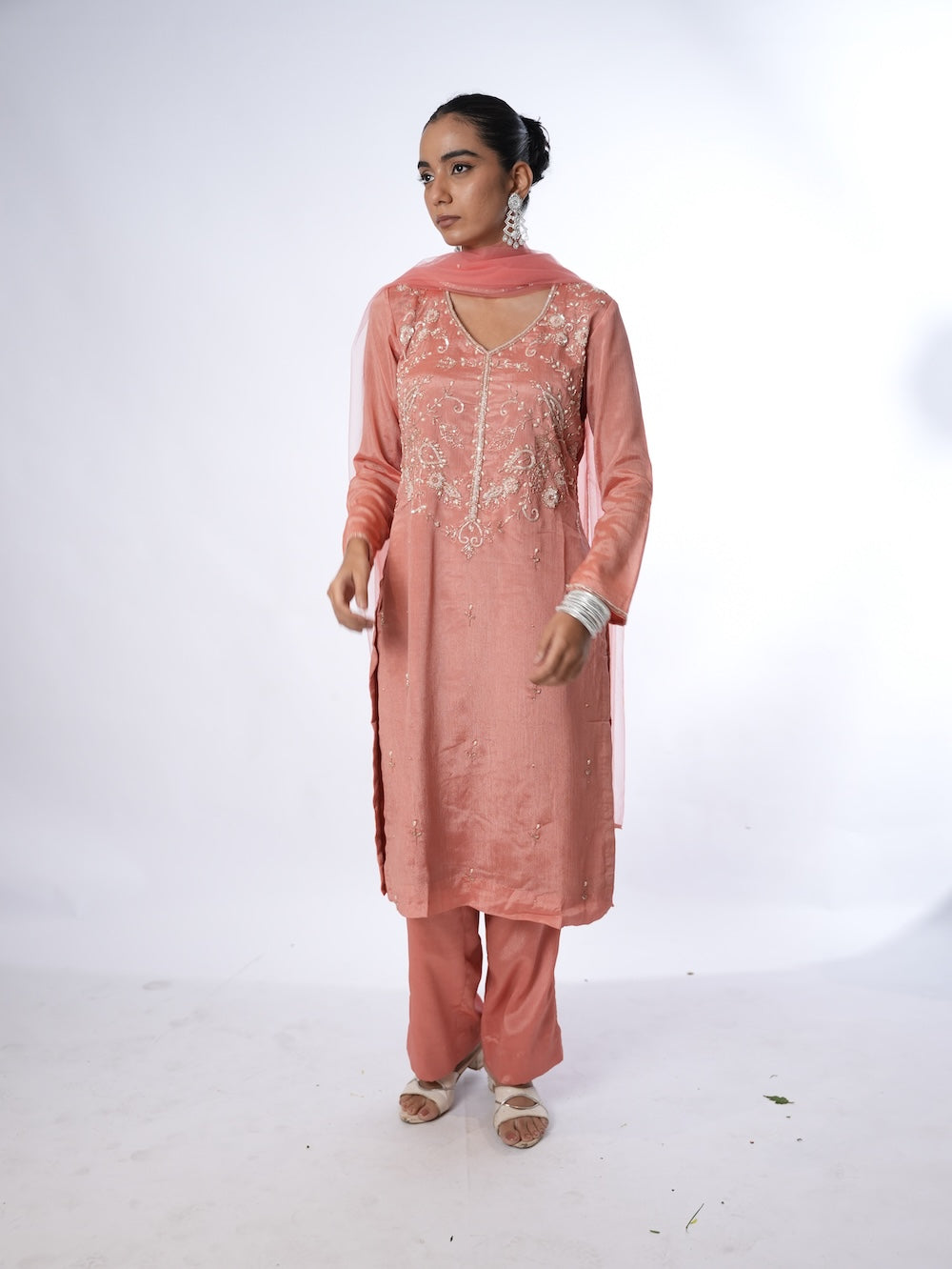 PEACH EMBROIDERED KURTI SET
