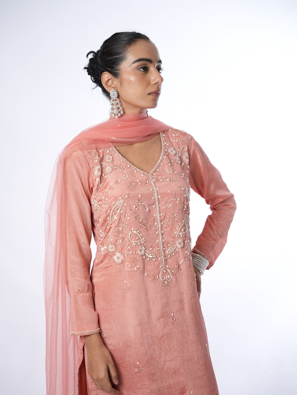 PEACH EMBROIDERED KURTI SET