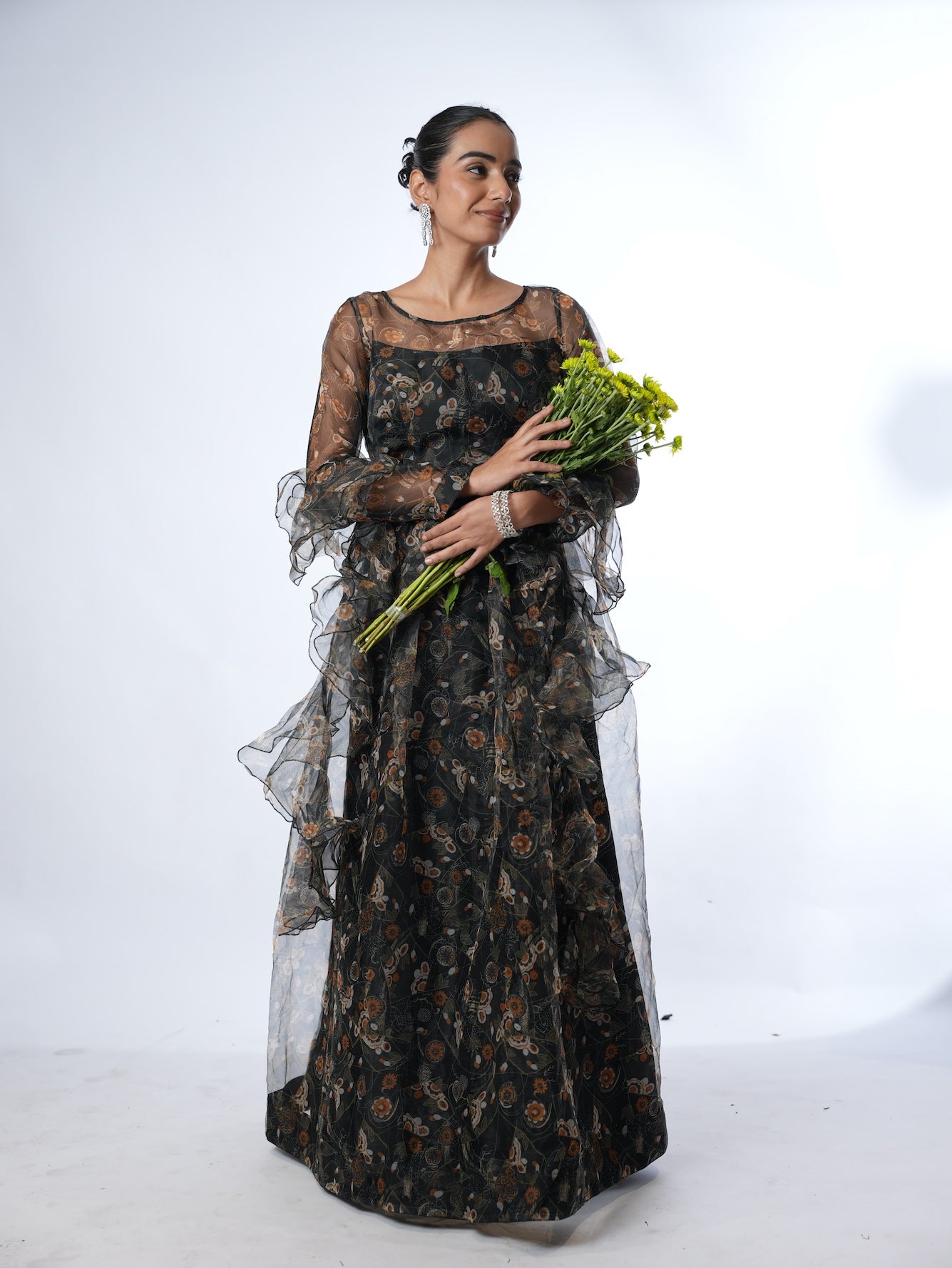 Black Floral Organza Lehenga Set