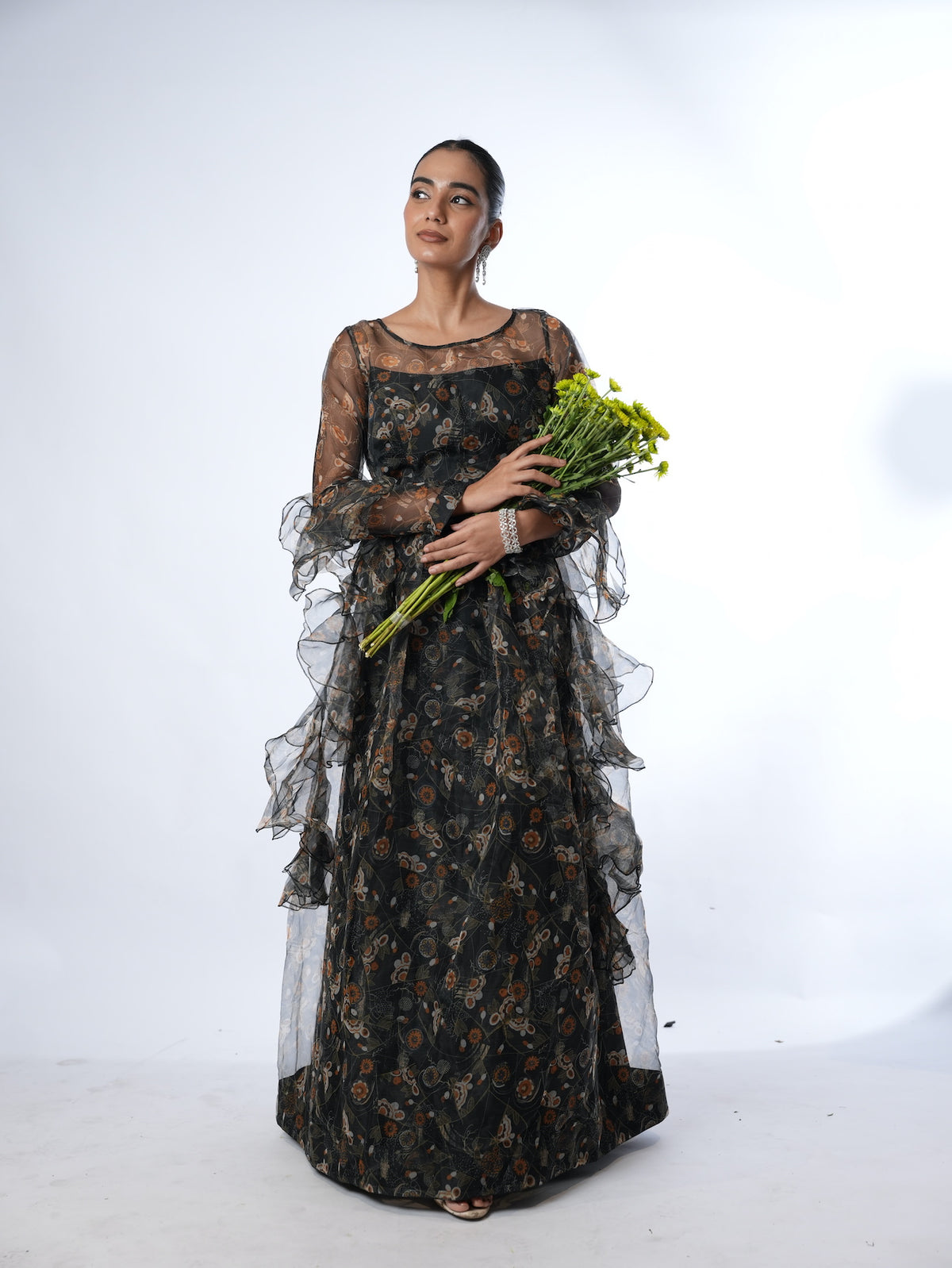 Black Floral Organza Lehenga Set