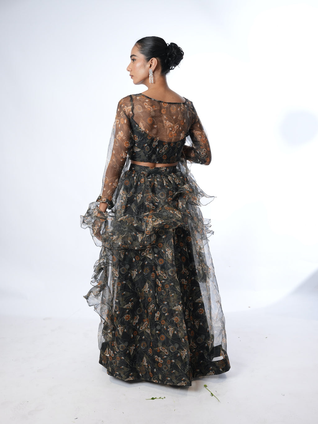 Black Floral Organza Lehenga Set