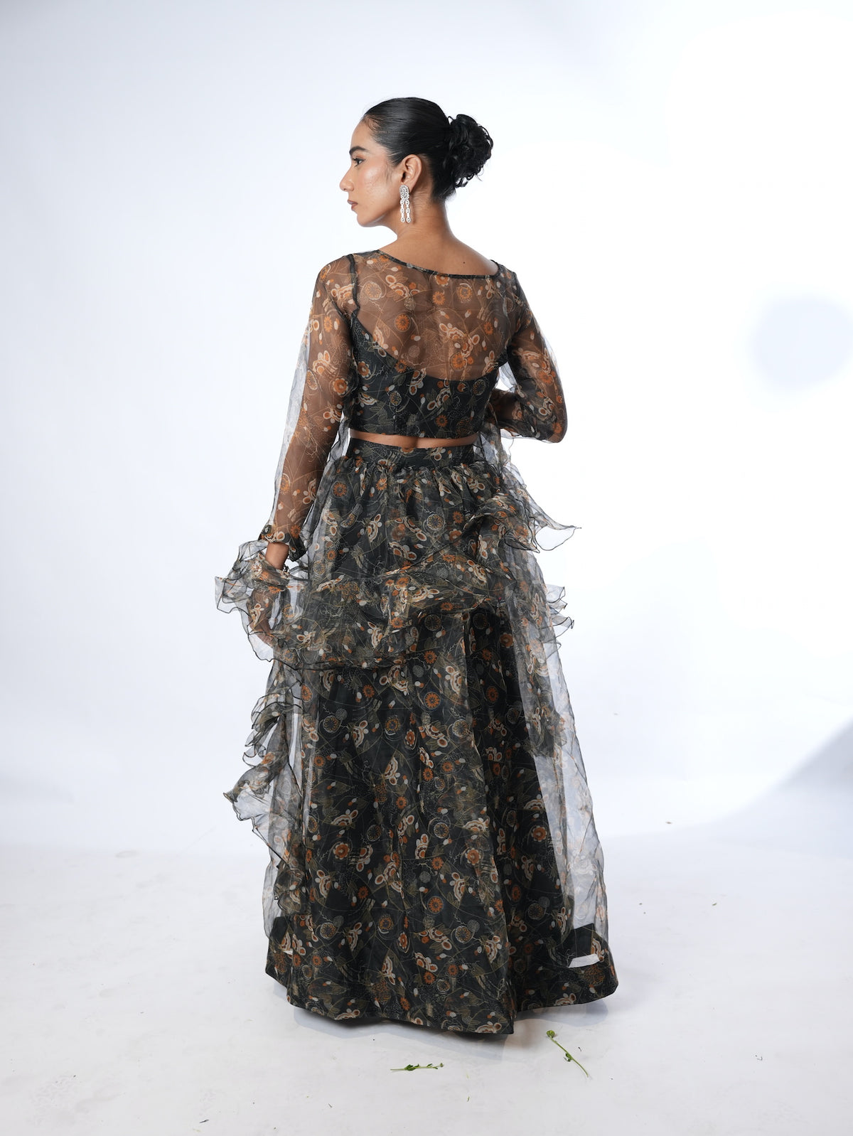 Black Floral Organza Lehenga Set