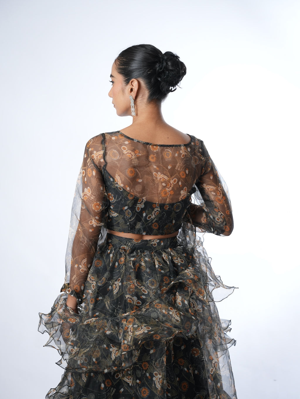 Black Floral Organza Lehenga Set