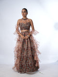 Grey and Rust Floral Print Lehenga Set