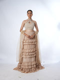 Beige Embellished Halter Lehenga Set