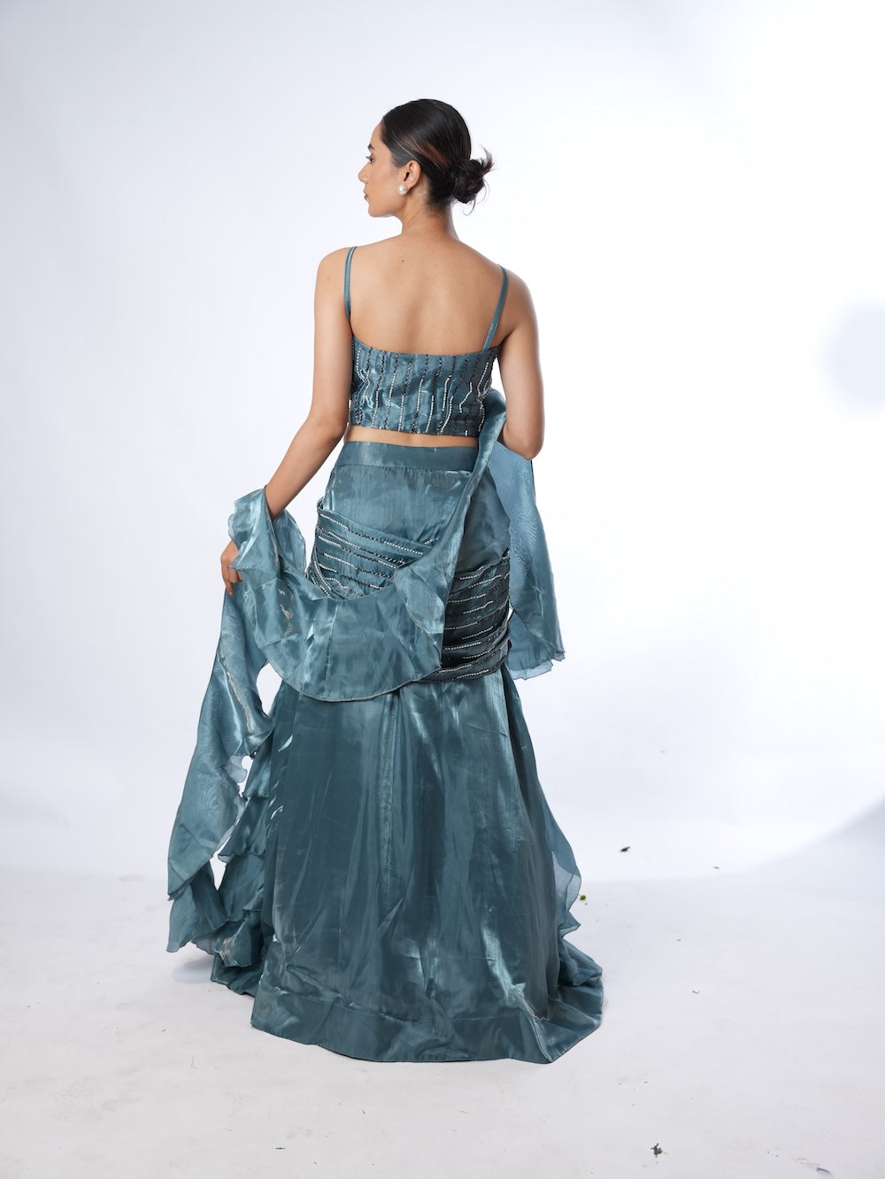 Slate Blue Embellished Ruffle Set