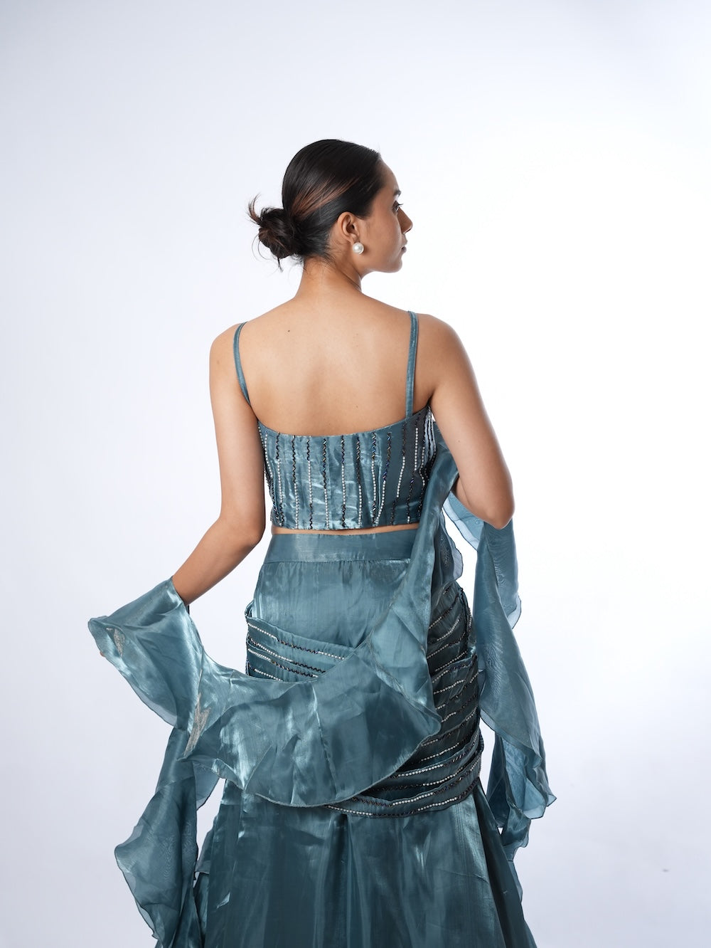 Slate Blue Embellished Ruffle Set
