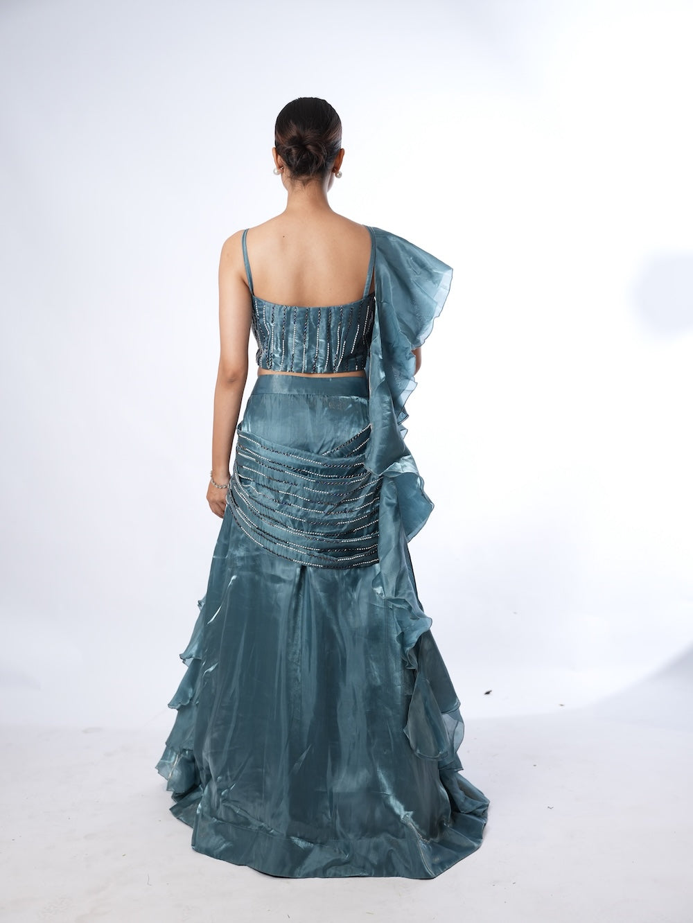 Slate Blue Embellished Ruffle Set