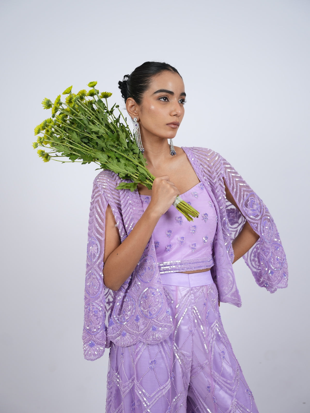 Lavender Embellished Jacket and Palazzo Set