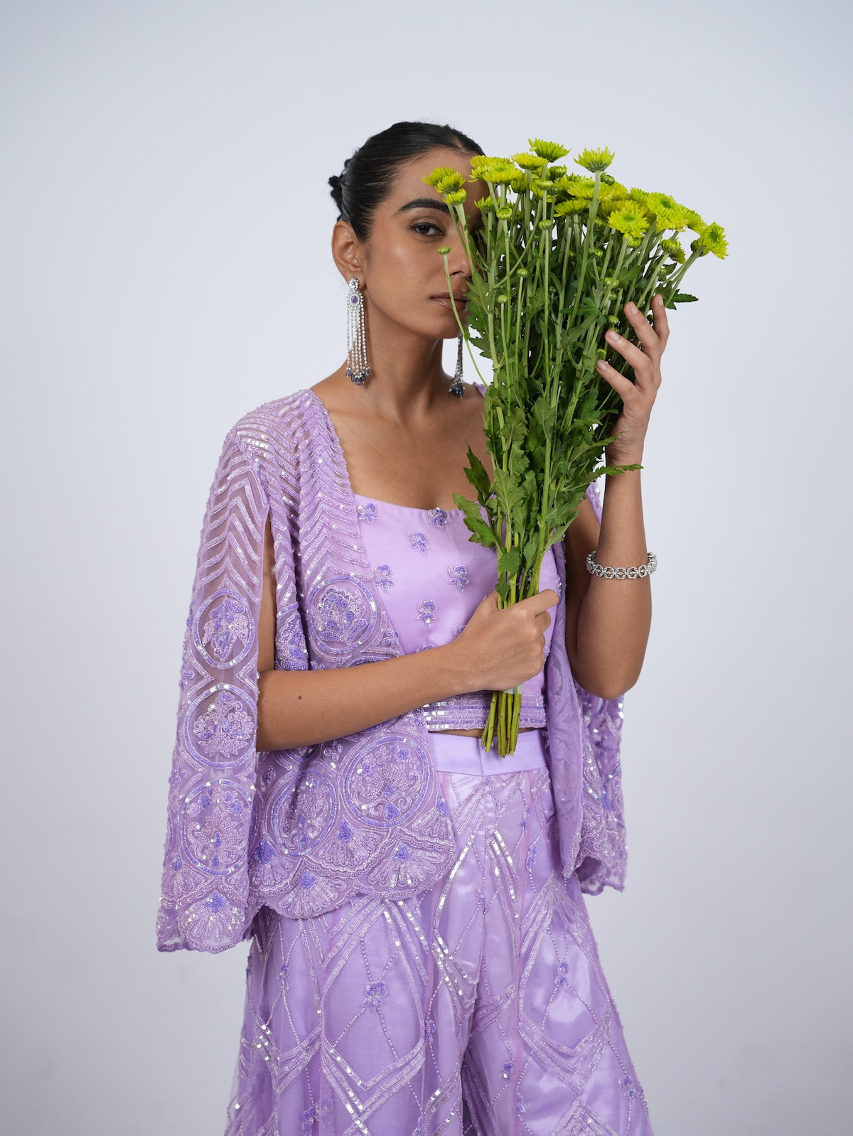 Lavender Embellished Jacket and Palazzo Set