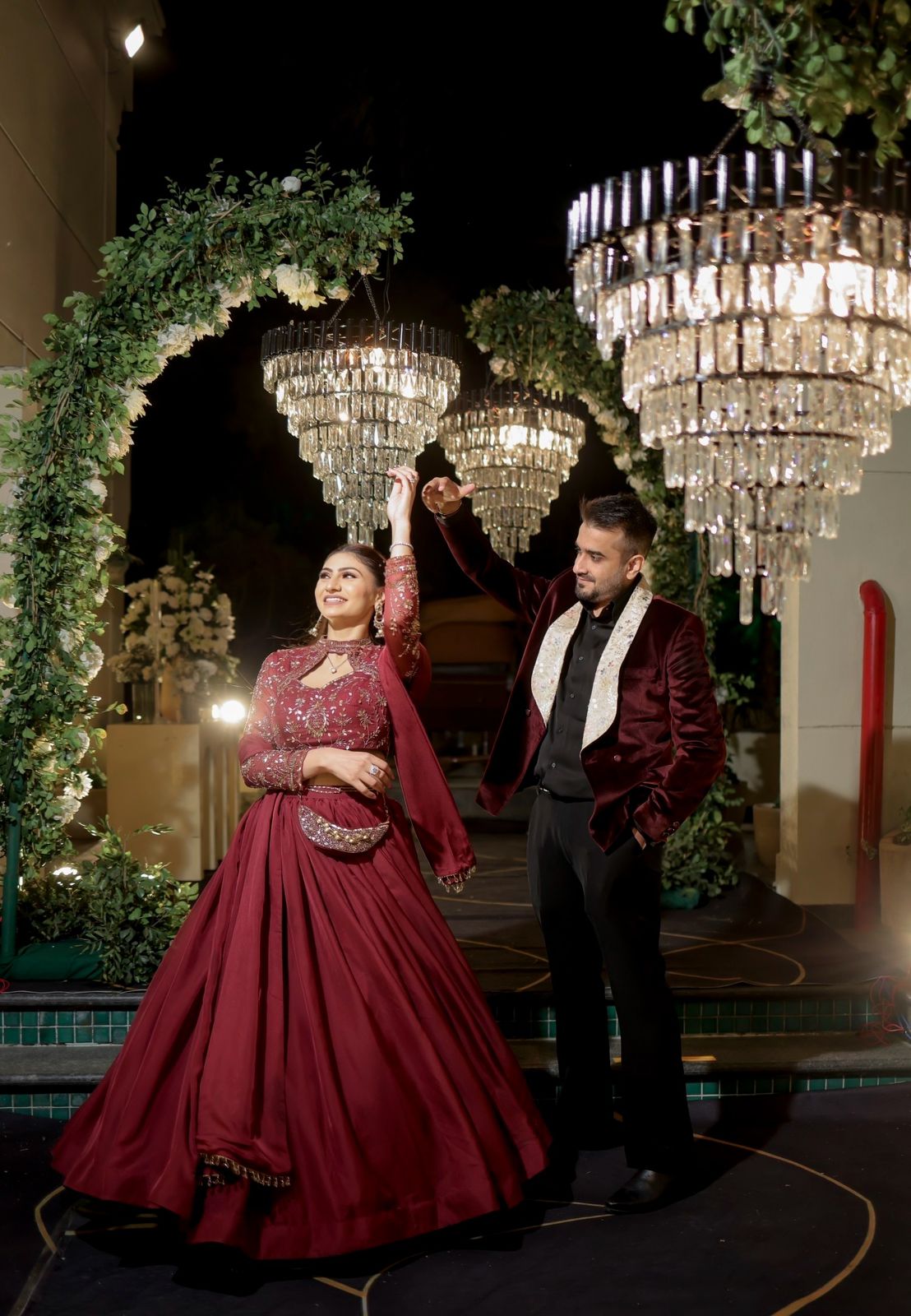 Maroon Embroidered High-Neck Lehanga Set
