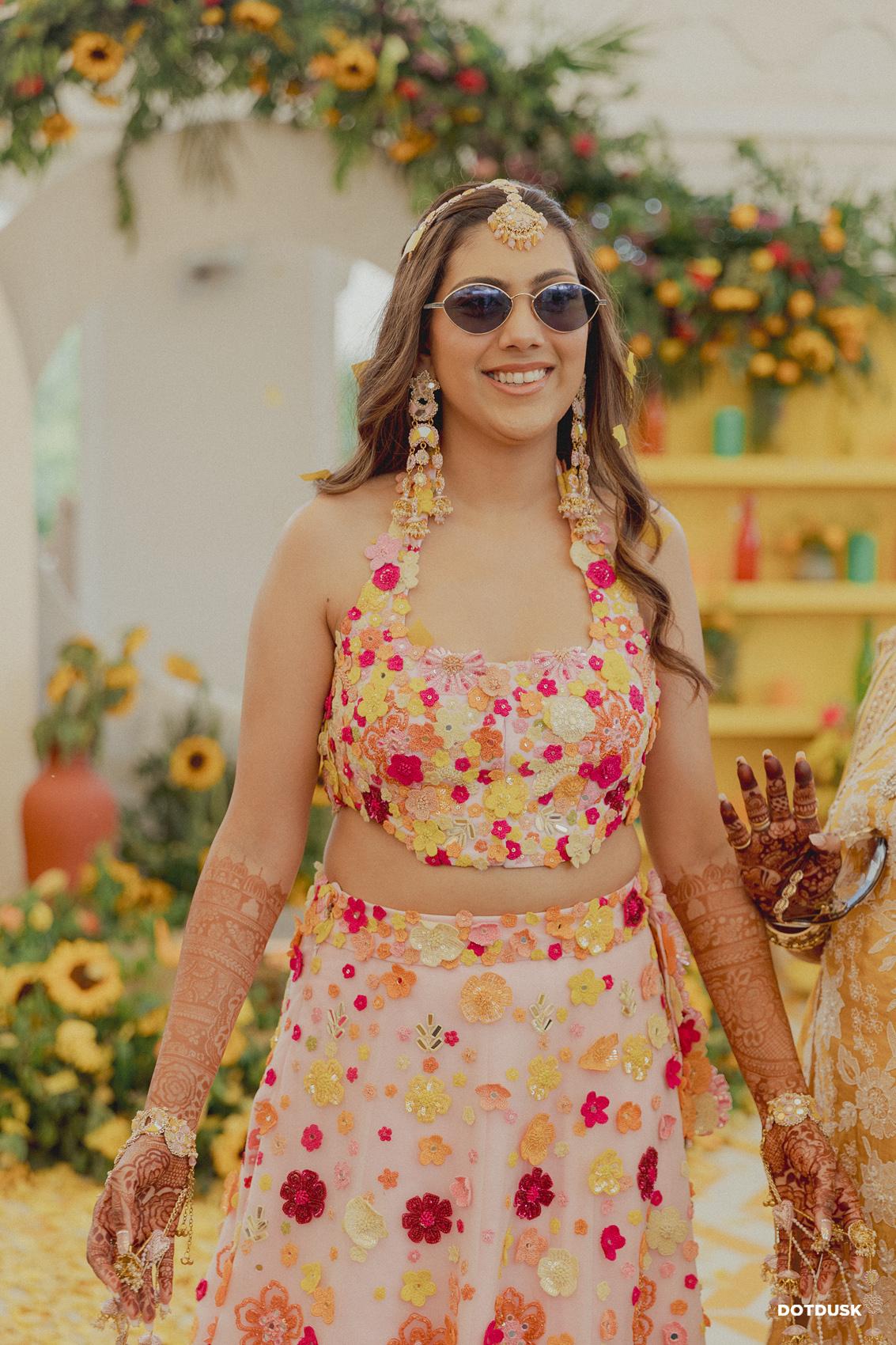 Pink Floral 3D Embroidered Halter Set