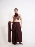WINE SEQUIN HALTER SAREE SET