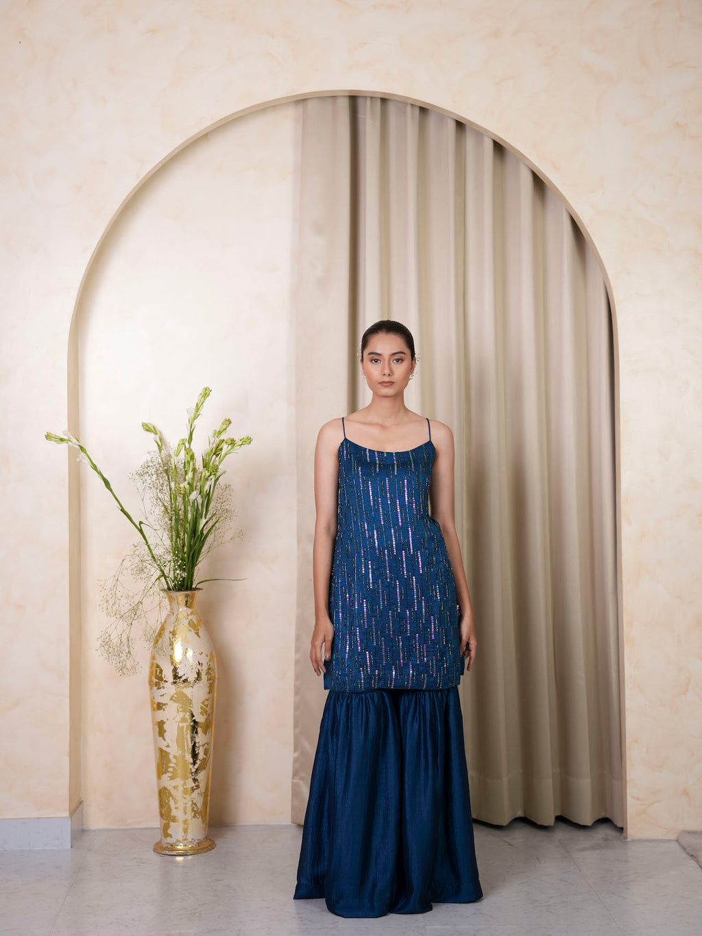 TEAL BLUE SEQUIN KURTA SET