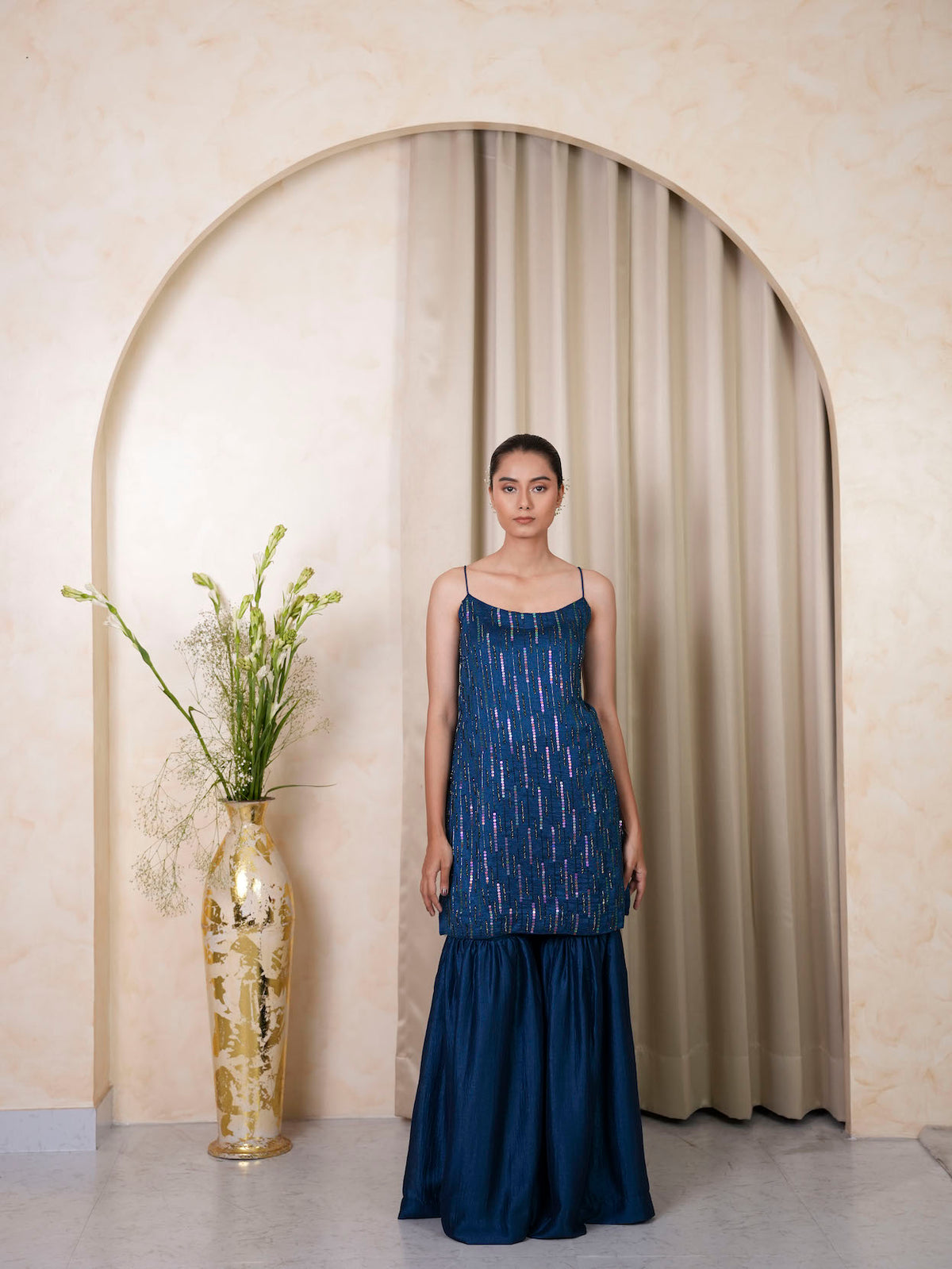 TEAL BLUE SEQUIN KURTA SET