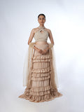 BEIGE EMBELLISHED HALTER LEHENGA