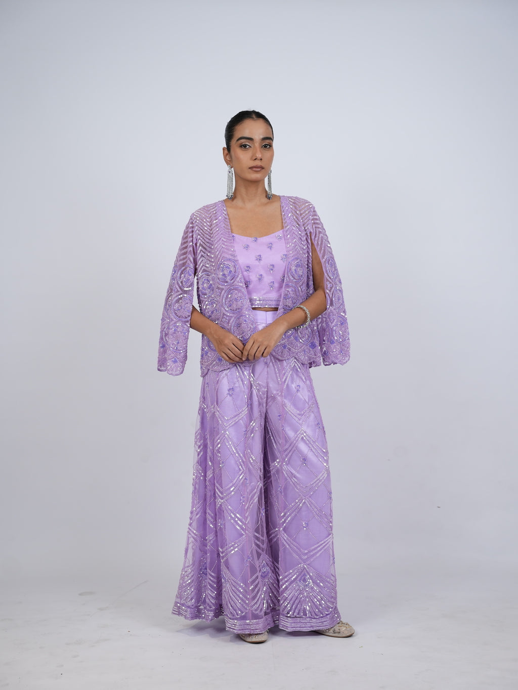 Lavender Embellished Jacket and Palazzo Set
