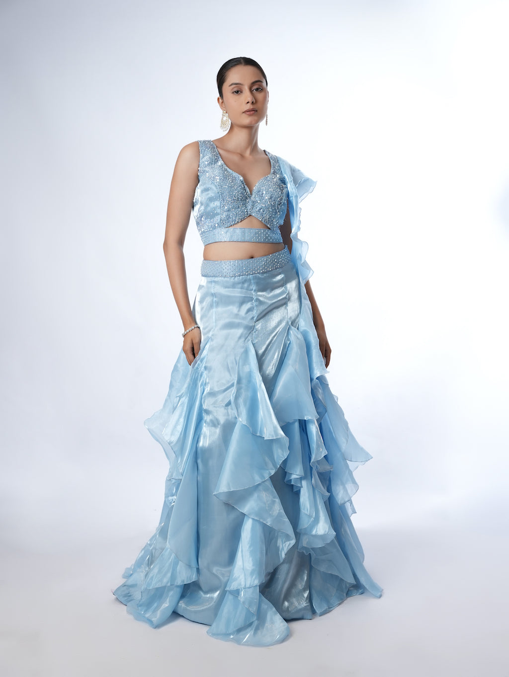 POWDER BLUE RUFFLED LEHENGA SET