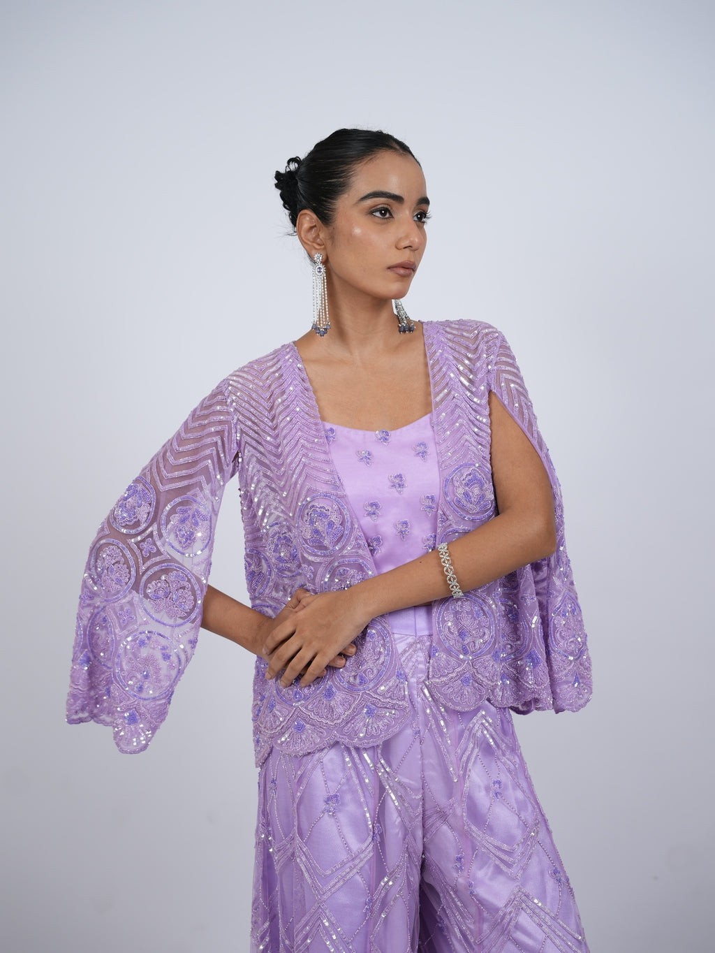 Lavender Embellished Jacket and Palazzo Set