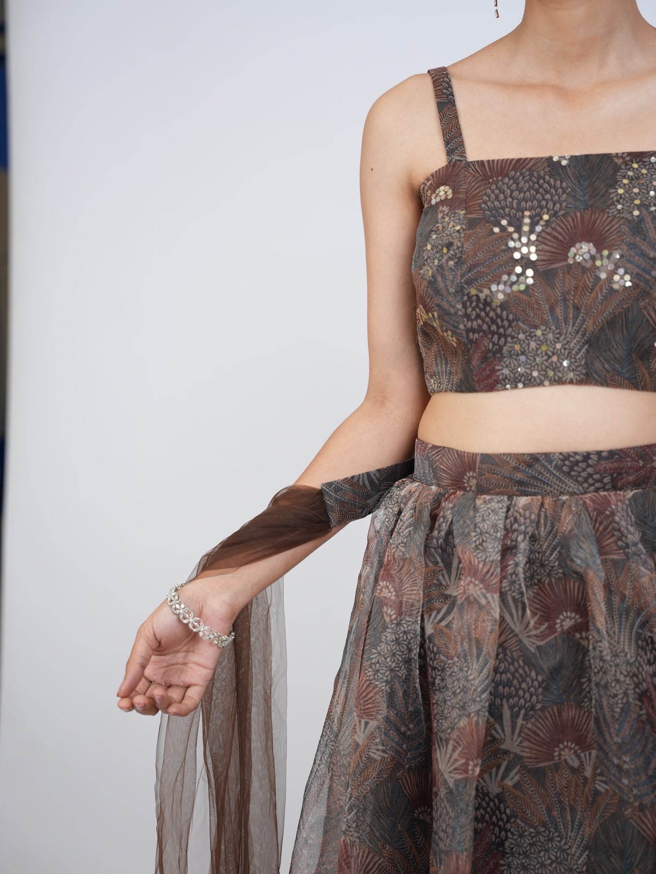 Brown Printed Lehenga Set