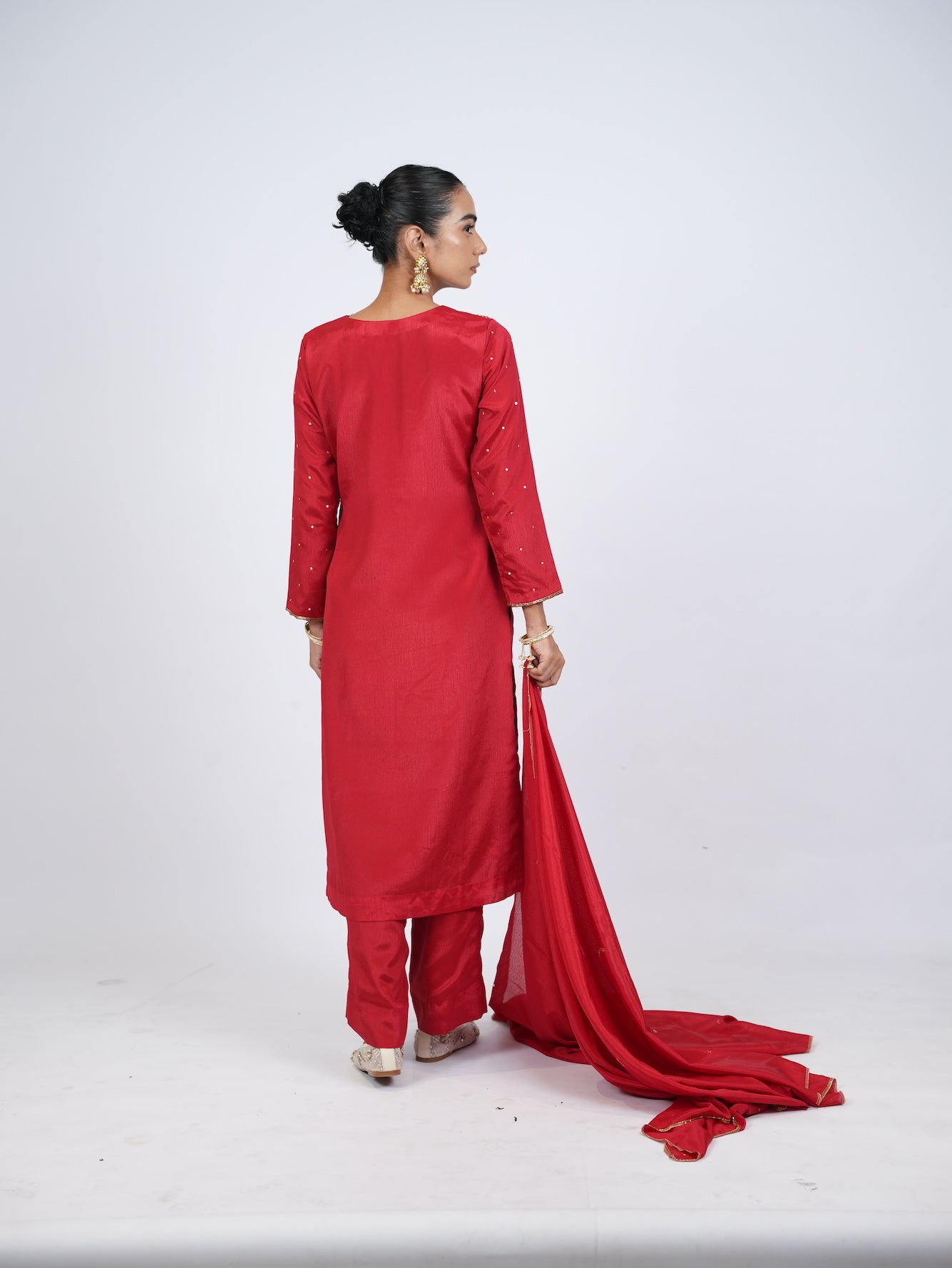 Red Embellished Kurta Set with Dupatta