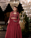 Maroon Embroidered High-Neck Lehanga Set