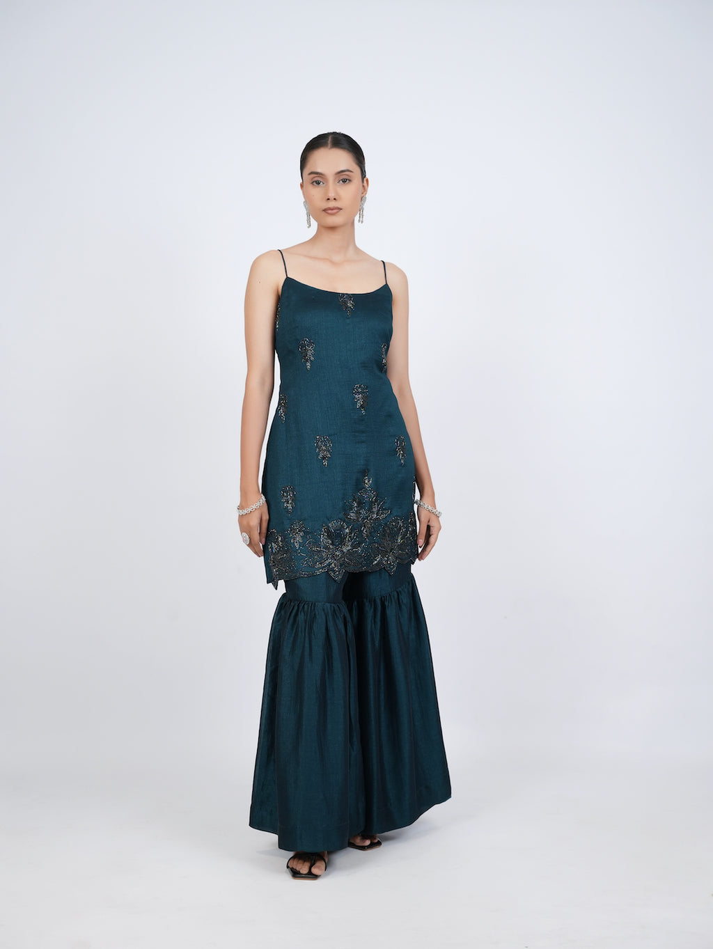 DARK TEAL EMBELLISHED SHARARA SET