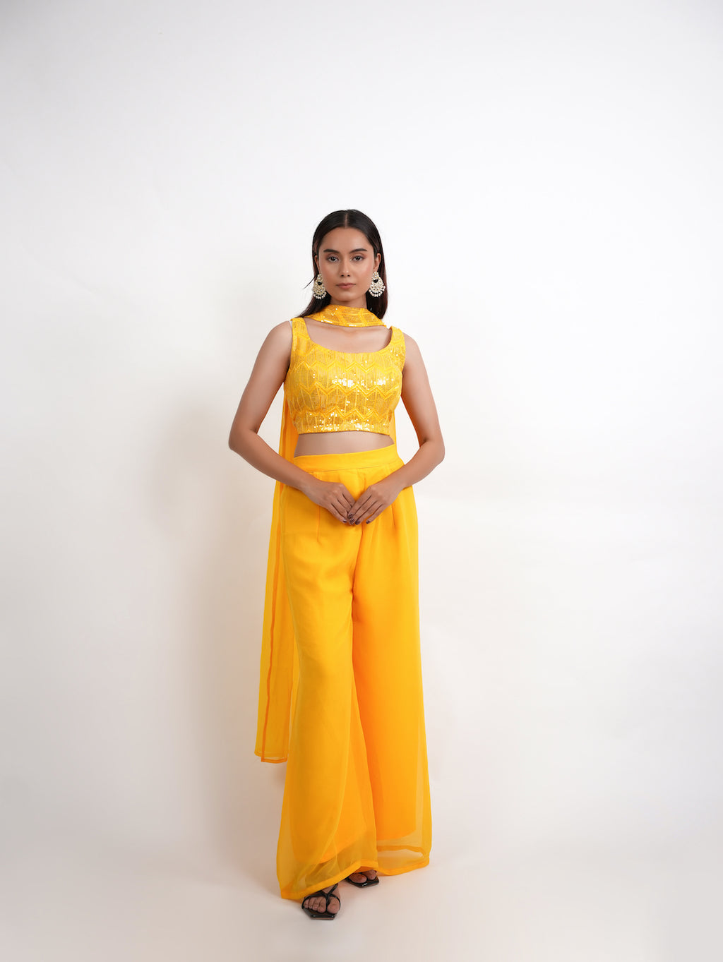 YELLOW SEQUIN SHARARA SET