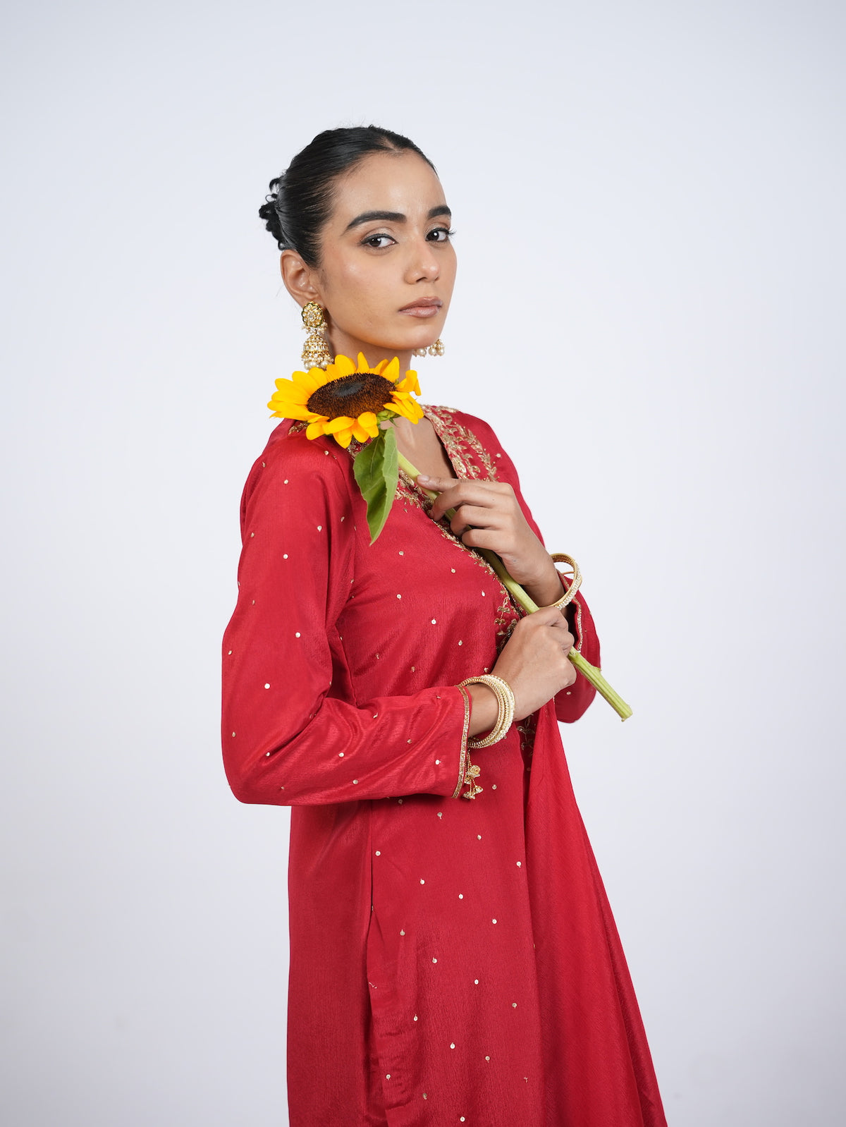 Red Embellished Kurta Set with Dupatta