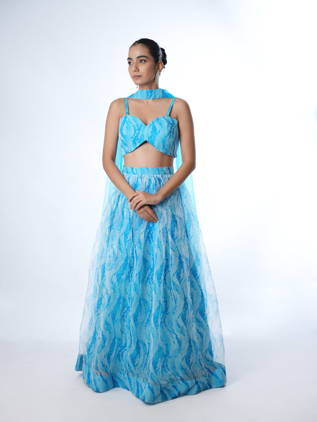 SKY BLUE PATTERNED LEHENGA SET