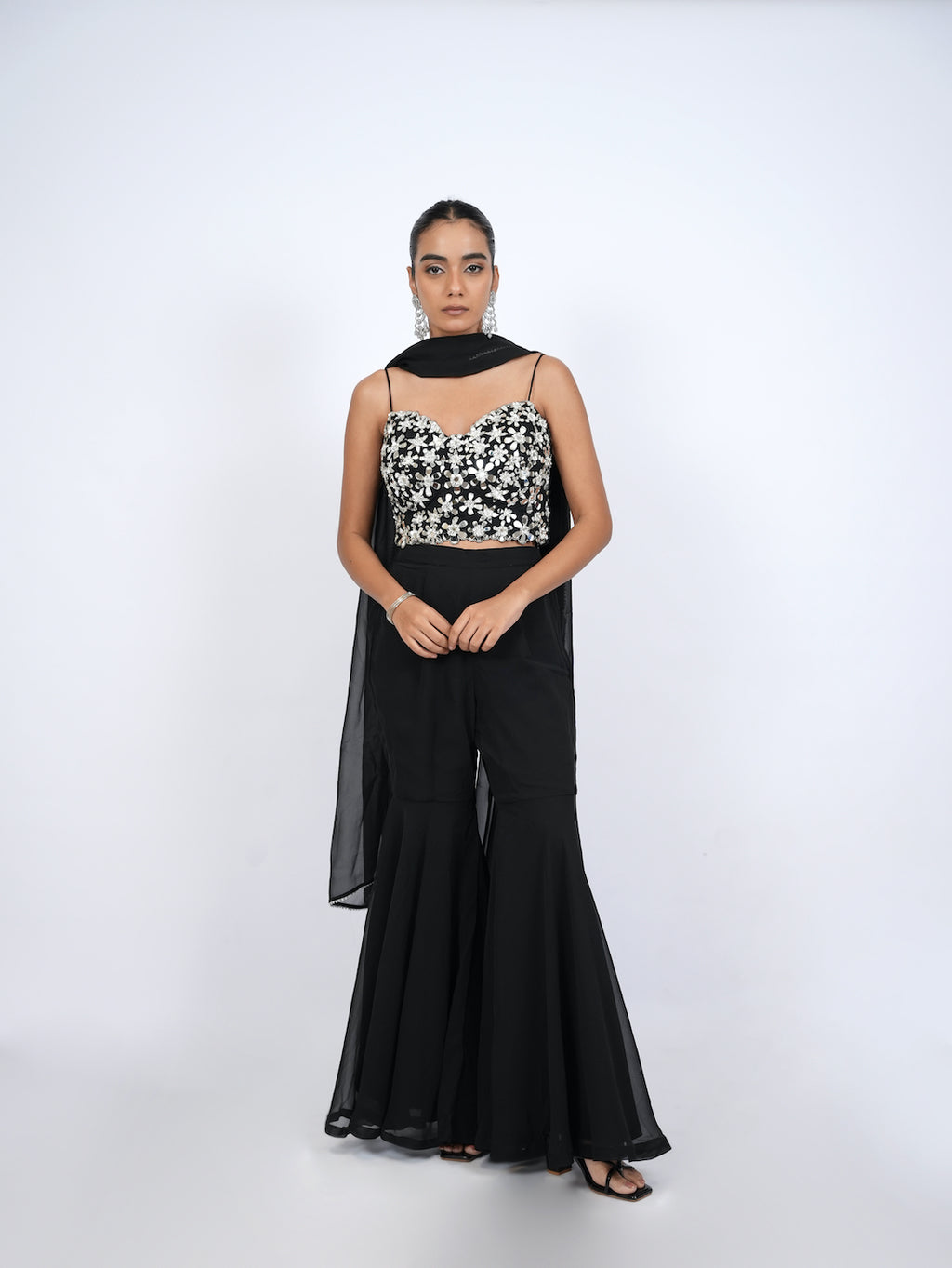 BLACK & SILVER SEQUIN SHARARA SET
