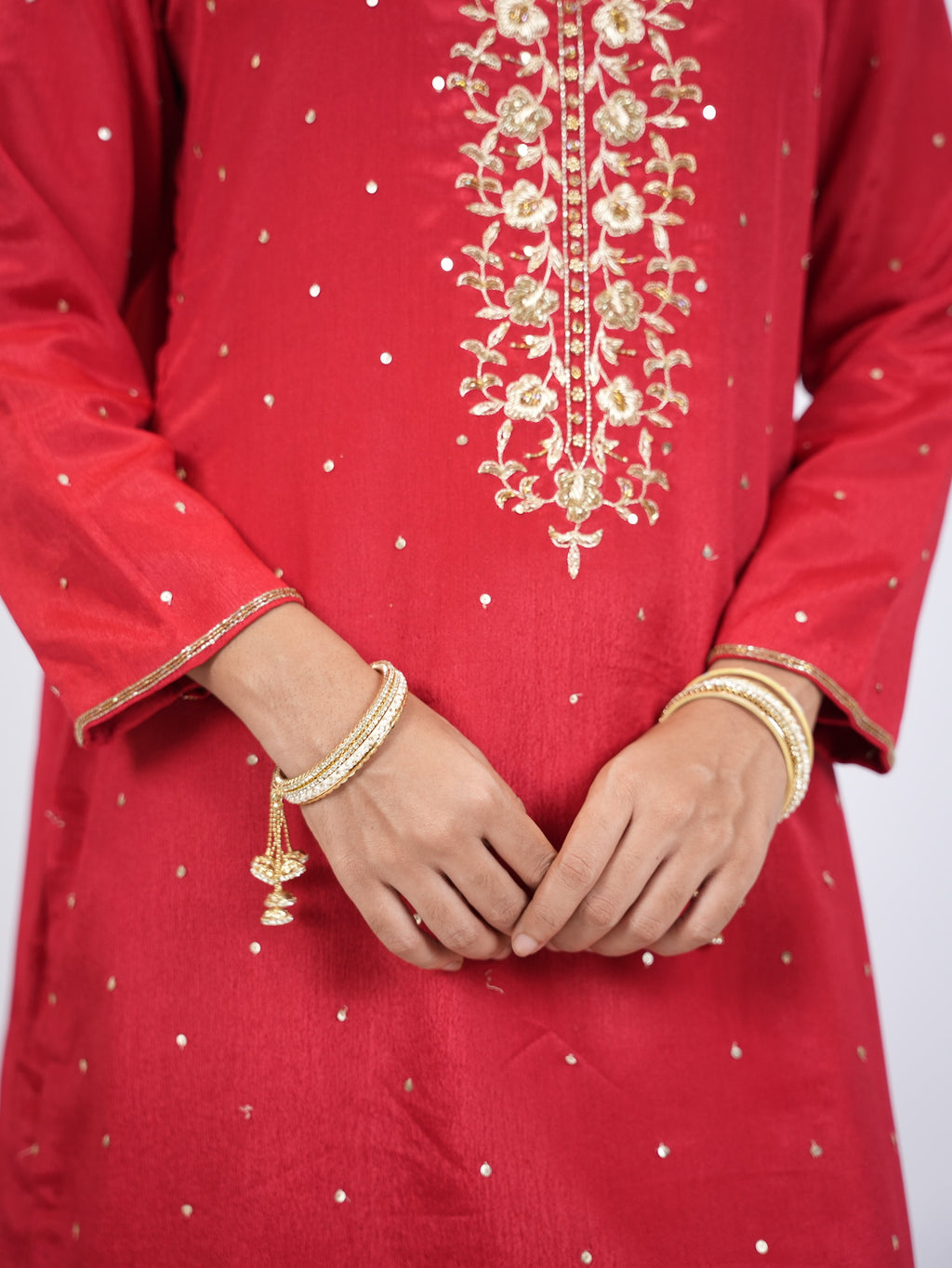 Red Embellished Kurta Set with Dupatta