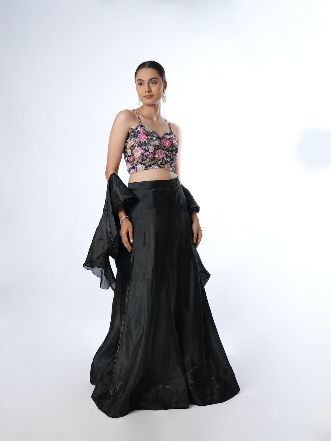 BLACK FLORAL LEHENGA SET