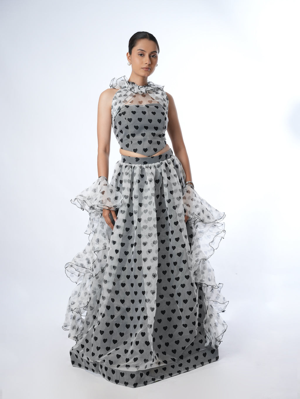 GREY HEART PRINT LEHENGA SET