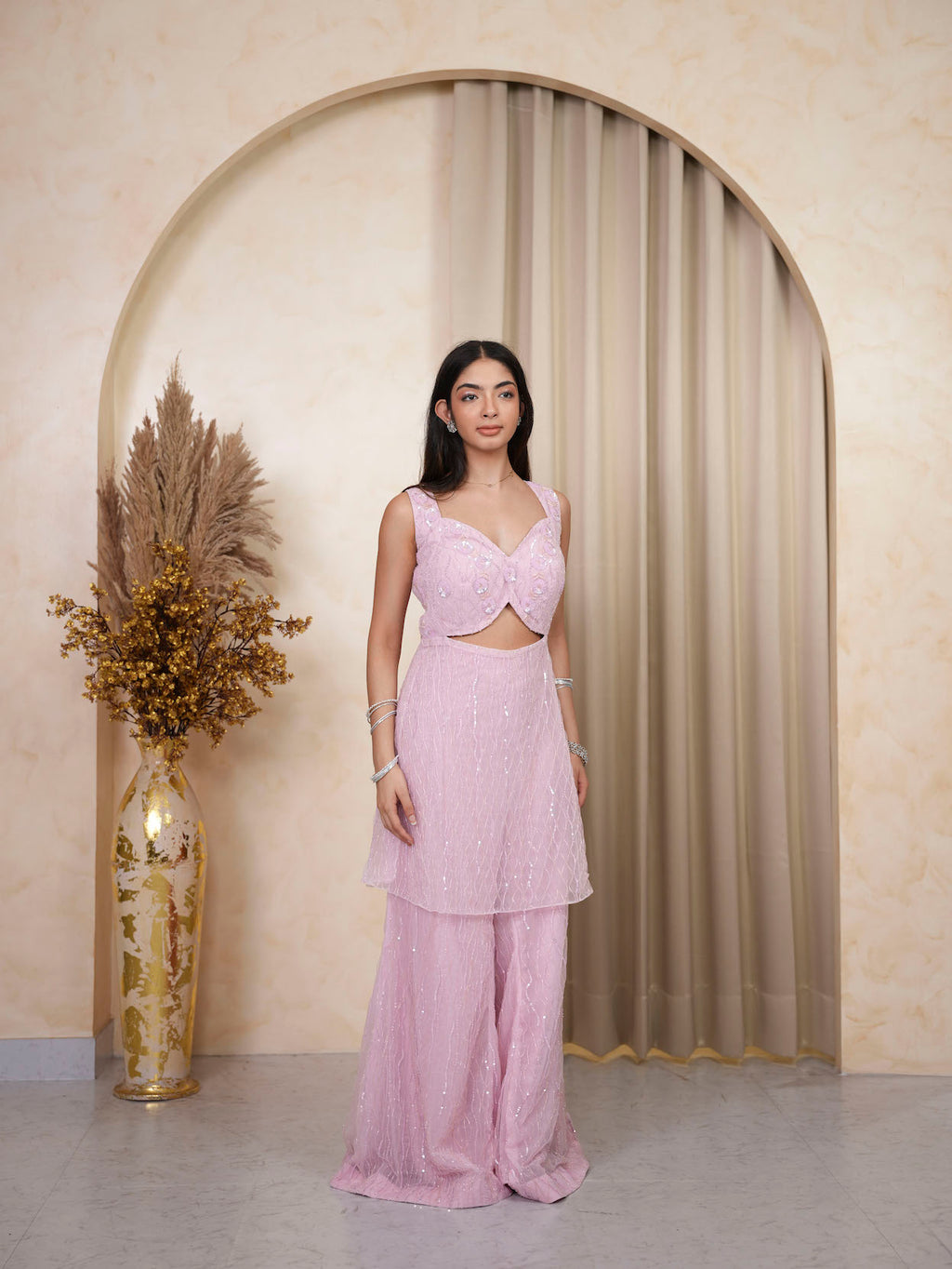 BABY PINK SEQUIN SHARARA SET