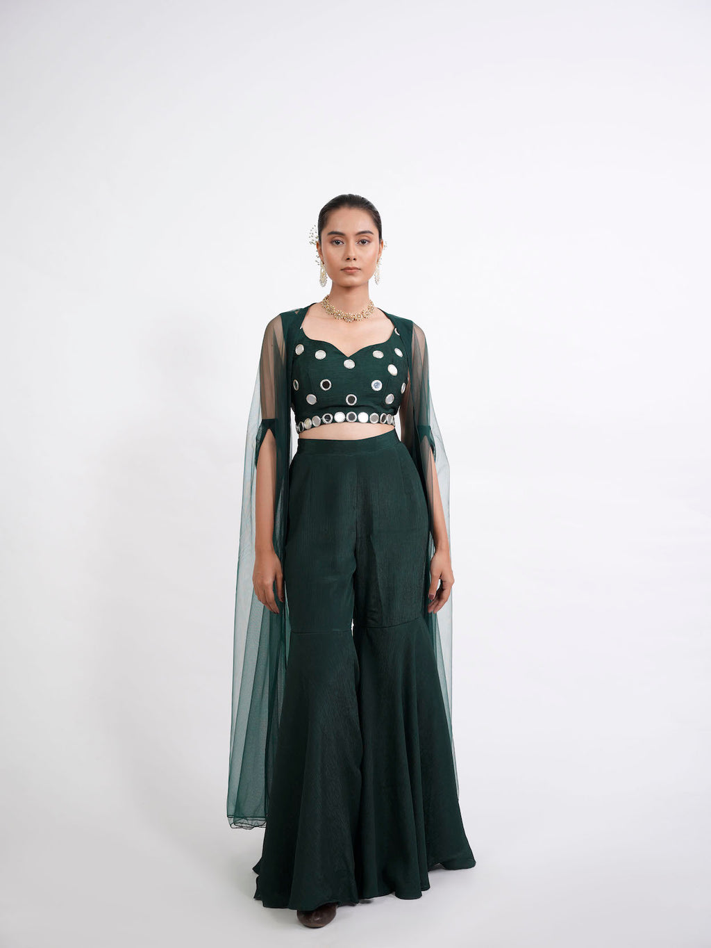EMERALD GREEN MIRROR WORK CROP SET