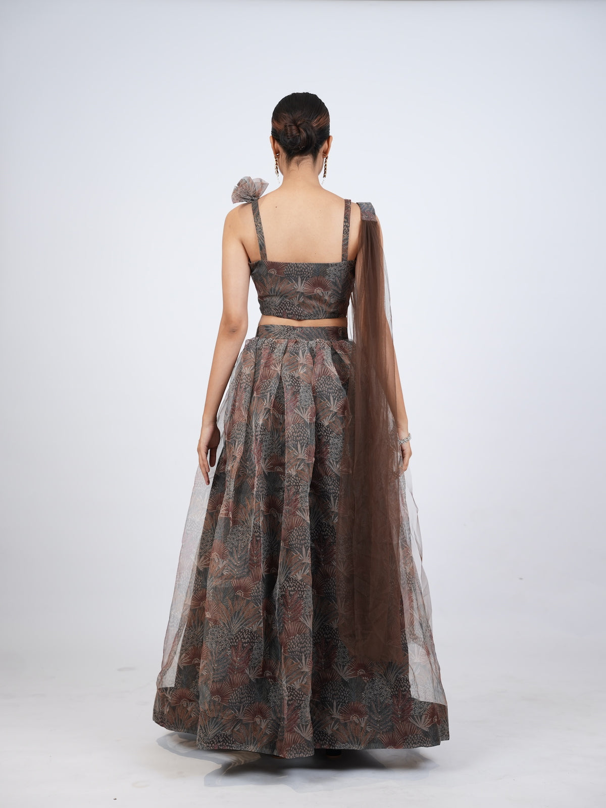 Brown Printed Lehenga Set
